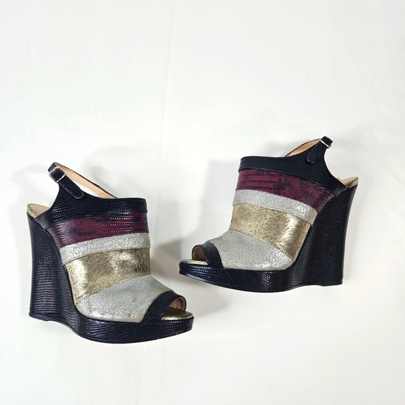 Dries Van Noten Black Gold Red Stripe Wedge Shoes Size 36 - Picture 8 of 9